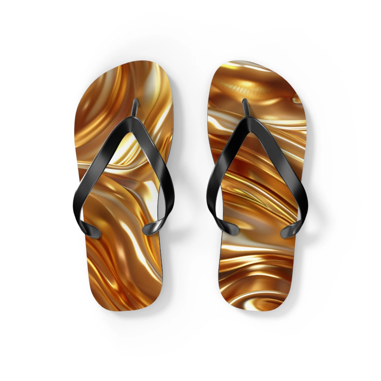 Metallic Gold Swirl Flip Flops | Shiny Abstract Beach Sandals | Summer Footwear