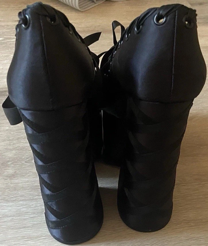 Sugar Thrillz Black Satin Ballet Platform Heels Shoes 7M ST20-559-BLK - Image 3 of 4