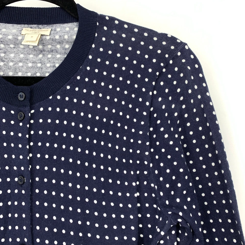 J. Crew Factory The Caryn Cardigan Womens Size Medium Navy Blue White Polka Dot - Image 3 of 4