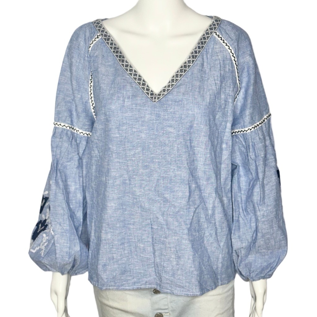 Zara Basic Collection Peasant Blue Embroidered Bl… - image 3