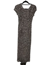 Adrianna Papell Womens Sz 4 Floor Length Formal Dress All Over Sequin Champagne