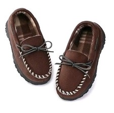 Boys House Slippers Memory Foam Moccasin Shoes Plush Lining Non Slip Size 3 New