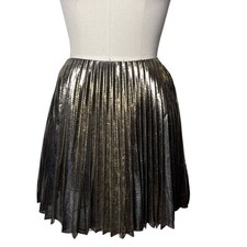 Maeve Anthropologie Metallic Gold Pleated Mini Skirt Size 8 Holiday Party
