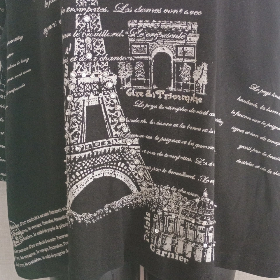 Vintage White Stag Black/White Paris Graphic Top Size 2X Sequins Travel France - Image 4 of 4