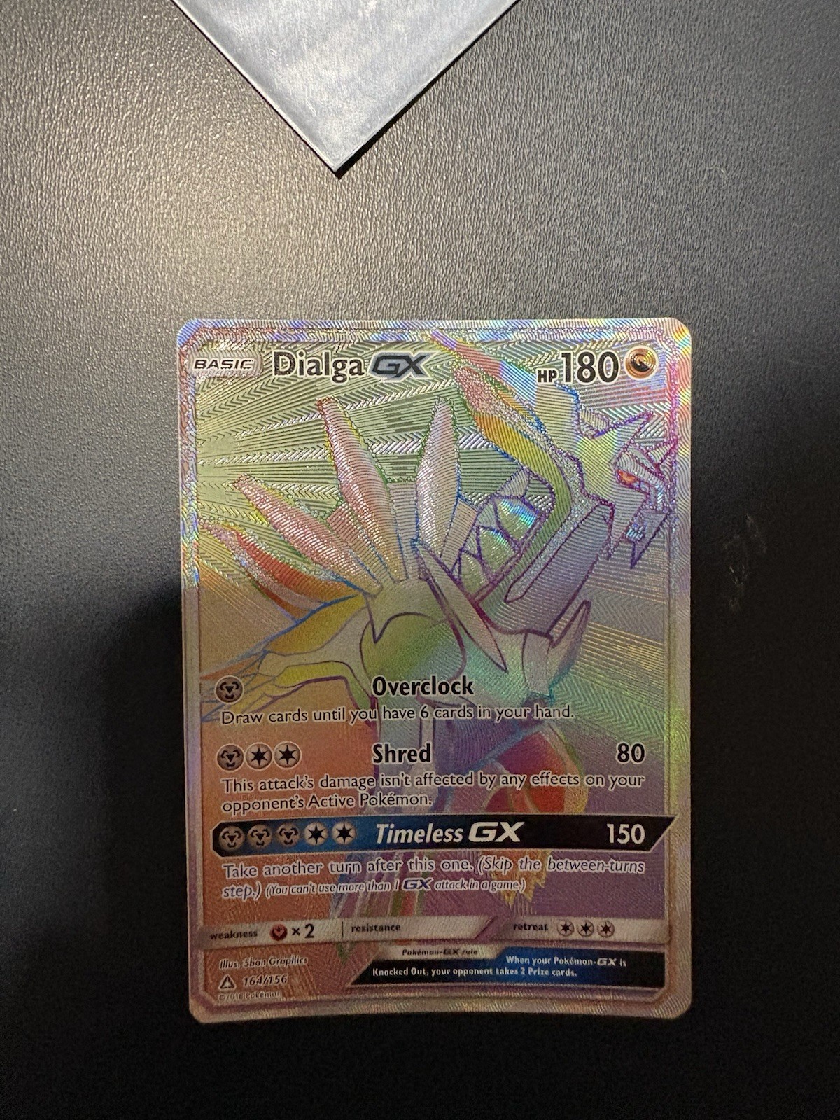 Dialga GX 164/156 Secret Rare Rainbow Holo Ultra Prism Pokemon Card Sleeved