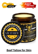 Beef Tallow for Skin, Tallow and Honey Balm for Face - 100% Organic Grass-Fed Be