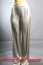St John Knits Liquid Satin Unhemmed Slacks Pants Quartz Silver Sz 8 NWT  595