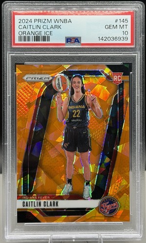 2024 PANINI PRIZM WNBA ORANGE ICE #145 CAITLIN CLARK ROOKIE RC PSA 10
