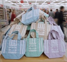 Set of 4 Trader Joe's Mini Pastel Striped Canvas Tote Bag Limited Edition NWT