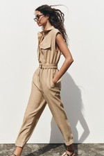 NWT ZARA SLEEVELESS BELTED JUMPSUIT XS 80