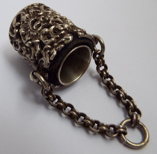 BEAUTIFUL ENGLISH ANTIQUE 1890 SOLID STERLING SILVER CHATELAINE THIMBLE HOLDER