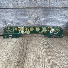 Vintage Advertising License Plate Topper Farmers Union Oil Co. Cavalier No. Dak.