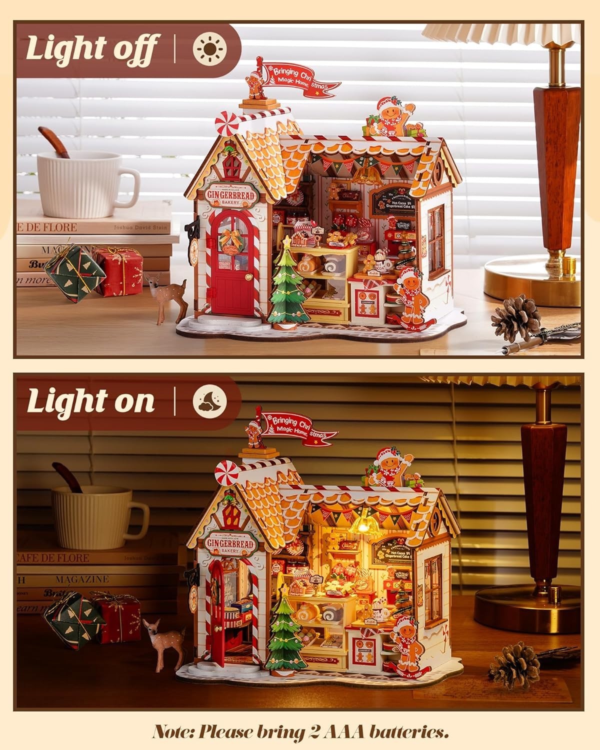 Rolife Wooden Miniature DollHouse 3D Puzzle Christmas Gingerbread LED Xmas Gifts