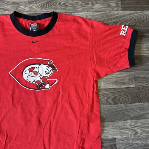 Vintage Nike Cincinnati Reds Shirt Men’s Medium Red Black Center Swoosh Ringer - Picture 4 of 8
