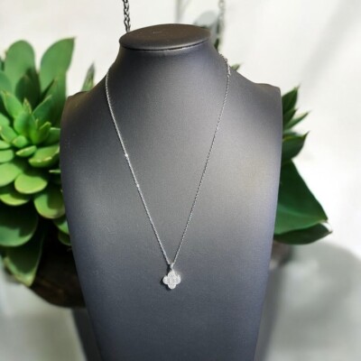 CZ Clover Pendant Necklace   Elegant Four-Leaf Clover Charm, Dainty Chain Lucky