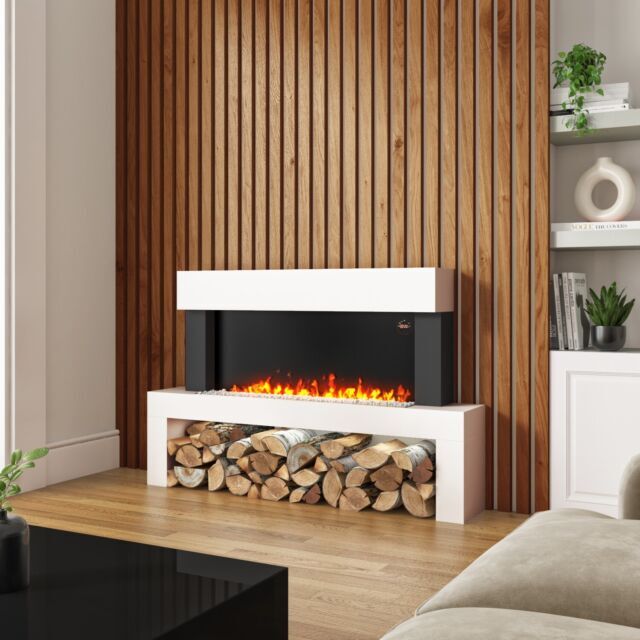 Amberglo AGL020 Electric Fireplace u0026 Surround Suite - White for sale online  | eBay