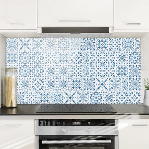 Details zu Spritzschutz Glas Fliesenmuster Blau Weiß Quer 1:2 Küche Rückwand Fliesenspiegel Details zu Spritzschutz Glas Fliesenmuster Blau Weiß Quer 1:2 Küche Rückwand Fliesenspiegel