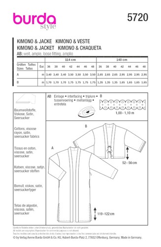 Burda Style Schnittmuster Nr. 5720 - Kimono & Jacke - Morgenmantel - Bindeband - Bild 8 von 9