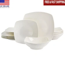 12-Piece Square Ceramic Dinnerware Set Service Four Versatile Modern Tableware