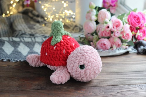 Strawberry Turtle Plush Toy – Handmade Crochet Plushie – Cute Amigurumi Gift - Picture 2 of 6