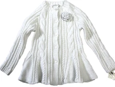 Max Studio Cable Knit Peplum Sweater Jacket Cardigan Cream Size S (4)