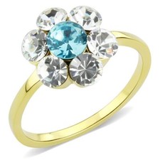 Blue topaz ring gold pretty solitaire accents 18kt steel  see video cz