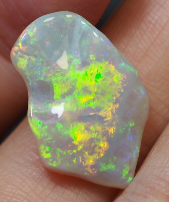 Bright Flash Australian Coober Pedy Crystal Solid Opal 8.34 ct Green Orange Blue