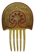 Vintage Ruby Red Rhinestones Celluloid Hair Comb Spanish Peineta