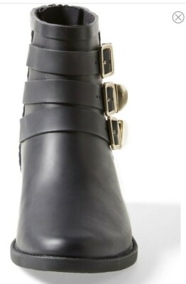Loeffler Randall 6 Rain Bootie Fenton Black & Gold Buckles
