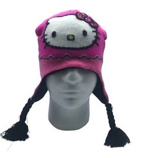 Hello Kitty Stocking Peruvian Beanie Hat Sequin Bow Girls Age 4-14 Lined