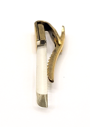 Hickok Tie Clip Bar Clasp Clear Lucite Textured Gold Tone Vintage Mens Jewelry - Picture 10 of 19