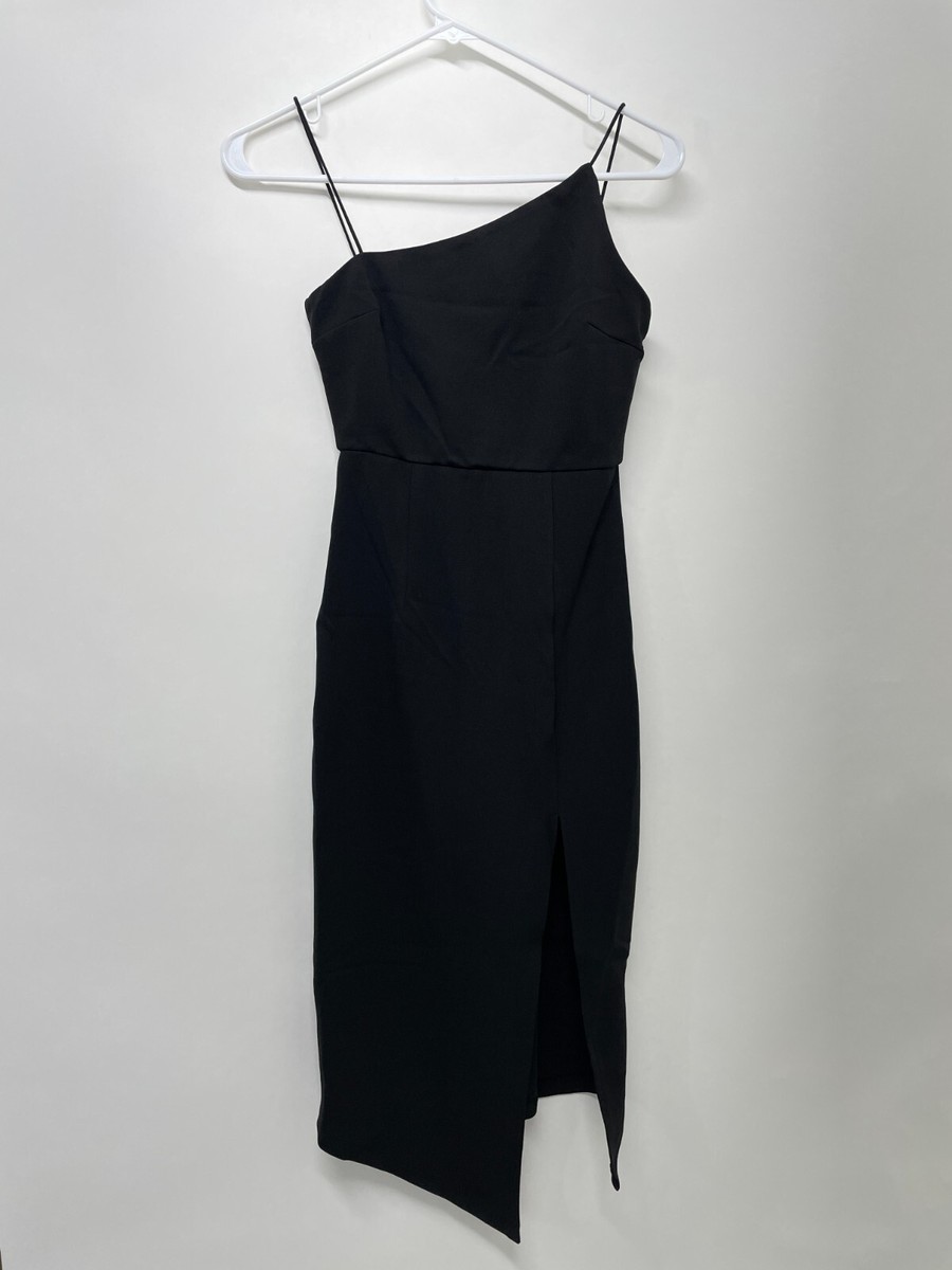 princess polly baby blue dress Princess Polly Women's 6 Aero Midi Dress Black Slim-Fit Side Slit Asymmetric  NWT