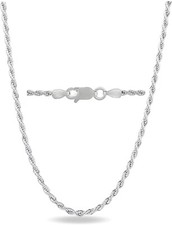 Italian Solid Sterling Silver Rope Link Chain Necklace 925 Silver Chain 2.5MM