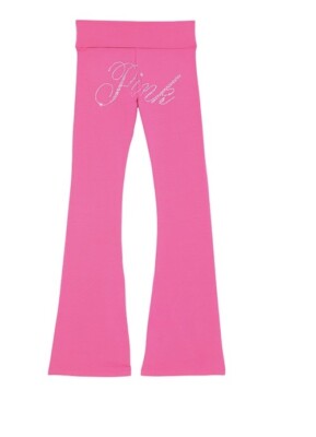VICTORIA SECRET PINK FOLDOVER FLARE LEGGINGS CARMINE ROSE BLING xL 💗💗💗 