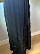 Max  Co Size 10 Black Vintage Embroidered Georgette Maxi Skirt Fall Whimsi Goth