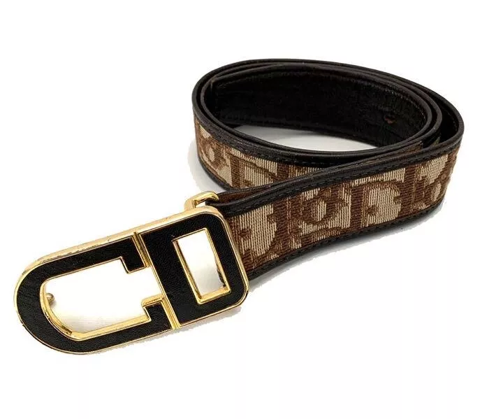 Ceinture authentique motif trotteur Dior marron/or taille 70 vintage
