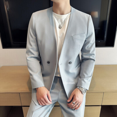 Sexy Collarless Suit Mens Blazer Formal Spring Casual Suit Coat with Pants 2pcs | eBay Sexy Collarless Suit Mens Blazer Formal Spring Casual Suit Coat with Pants 2pcs | eBay