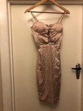 Pretty Little Thing XS Nude Corset Style Metal  Lace Up Bodycon Mini Dress