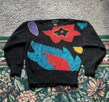 Vintage Counterparts Sweater Medium Womens Knit Abstract Geometric Multicolor
