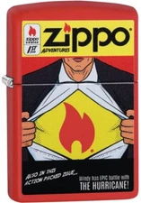 Zippo Comic Design, Superman, Superhero With Logo Flame, Red Matte NEW RARE