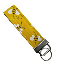 Yellow Bees Key Chain, Bee Key Fob, Yellow Bee Fabric Keychain