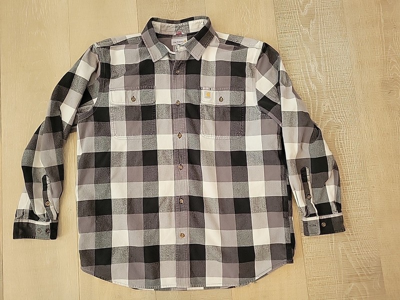 CARHARTT Black & Gray Plaid Check Work Shirt XL Original Fit EUC
