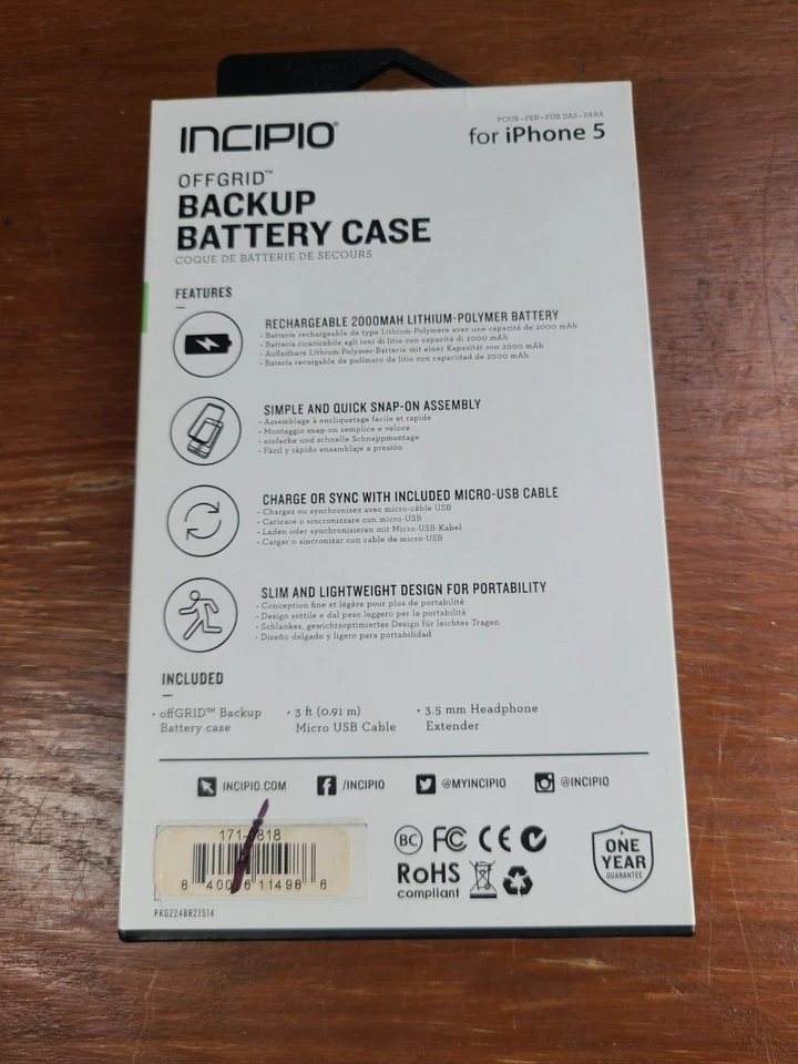 Estuche de batería de respaldo extraíble fuera de la red Incipio para iPhone 5 (NUEVO) Foto 3 de 4