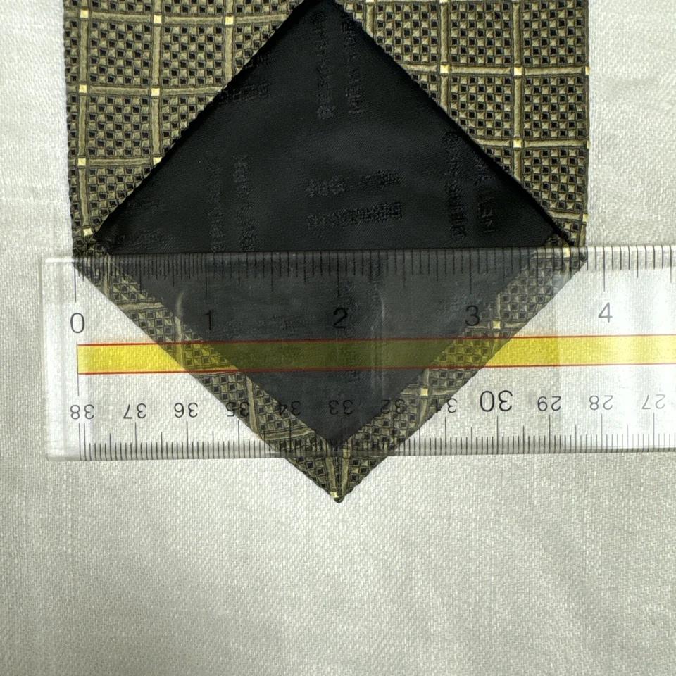 Vintage BERGAMO New York Pure Silk Handmade Tie Olive Gold & Black—Made in Korea - Image 4 of 4