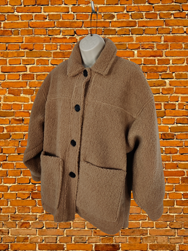 WOMENS PULL & BEAR SIZE EUR SMALL TAN BROWN TEDDY SHERPA BORG SHORT JACKET COAT - Bild 3 von 6