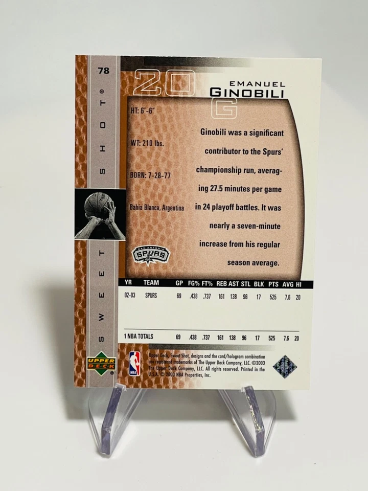 MANU GINOBILI 2003-04 Upper Deck UD Sweet Shot Spurs #78 - Image 2 of 2