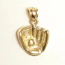 New 14k Yellow Gold Baseball Mitt Glove with Ball Pendant