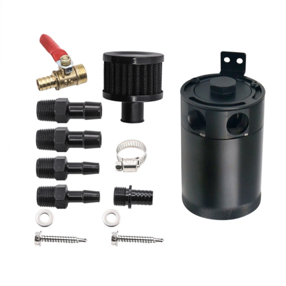 Tanque de depósito de lata de captura de aceite de 2 puertos con deflector de aluminio para tocho de coche + válvula de drenaje Foto 4 de 4