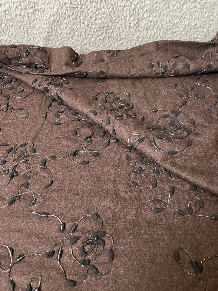 Fabric Lot 2 Yds 34 Ins 58 W Fall Suitings Brown Embroidered Blk Silver Wool - Image 3 of 4