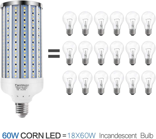 2 Pack 500W Equivalent LED Corn Light Bulb 5500 Lumen 6500K 60W Large Area Cool - Picture 6 of 12